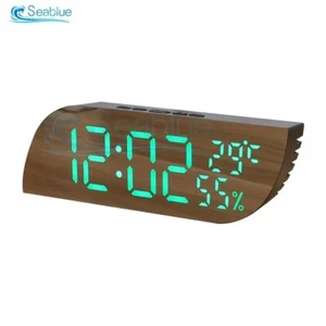 Wooden Digital Table LED Clock Alarm Clock Temperature Humidity display - Picture 1 of 5