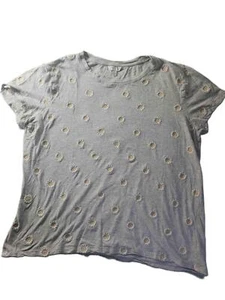Lucky Brand Womens Gray Embroidered Floral Daisy T Shirt Size Large Boho - Picture 1 of 8