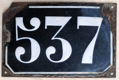 Large old black French house number 537 door gate plate plaque enamel metal sign Cover