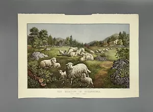 Currier Ives Travelers 1972 Calendar Page 22x16 The Meadow In Springtime Lambs - Picture 1 of 2