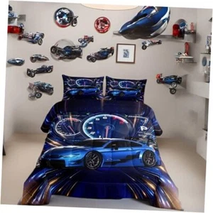 Blue Race Car Comforter Set Extreme Speed Sports Bedding for Full Multi 26 - Picture 1 of 7