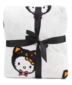 HELLO KITTY Halloween Cat Costume Spider Web Plush Blanket Full/Queen 90inx90in - Picture 1 of 1