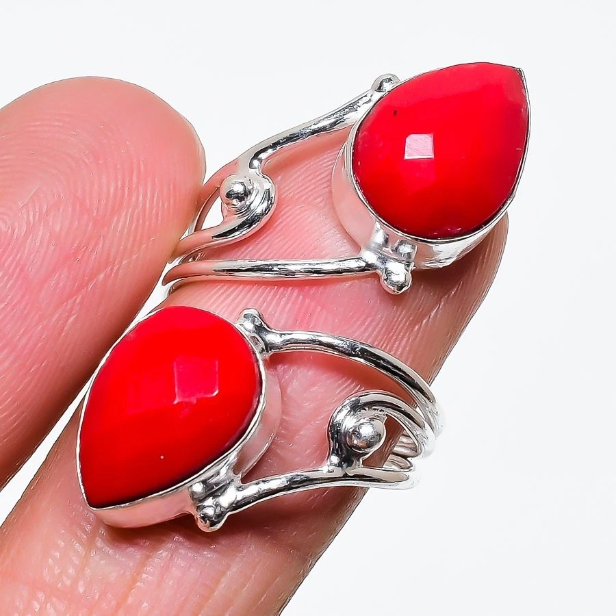 Red Coral Gemstone Handmade 925 Sterling Silver Jewelry All Size Ring For Gift - Image 1 of 1