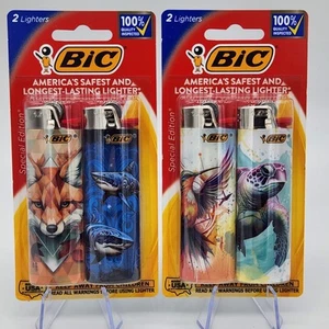 4 Bic Special Edition Lighters, Sea Turtle, Sharks, Fox, Bird, Smokers Gift - Picture 1 of 3