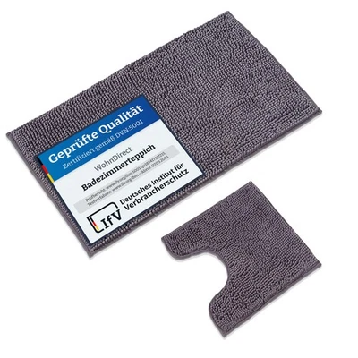 Badematten Set 2 teilig Grau • WC Vorleger 45x45cm, Badematte 70x120cm • ruts... - Bild 1 von 4