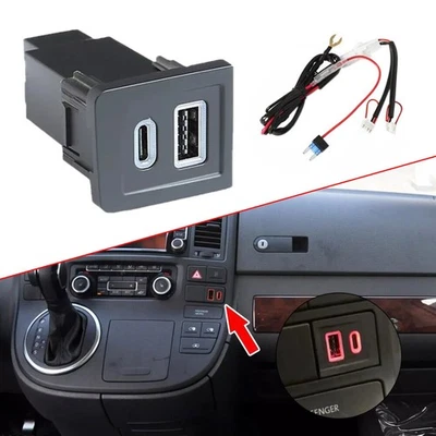 Kit de actualización de cargador rápido USB-C PD + USB-A QC de 2 puertos para VW Multivan T5 2003-2015 Foto 1 de 4