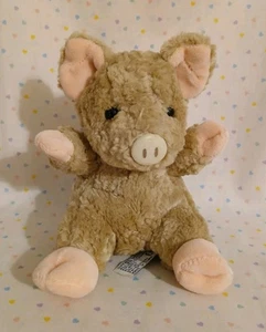Vintage A&A Beige Tan Brown Pig Piglet Curly Stuffed Animal Plush Toy 6" - Picture 1 of 6