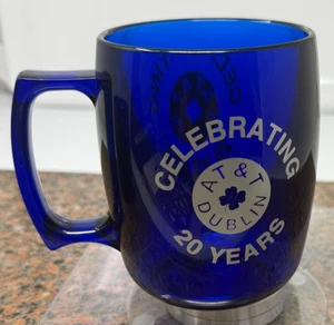 Vintage AT&T Coffee mug 20 years Dublin Ireland Cobalt Silver Shamrock Acrylic - Picture 1 of 7