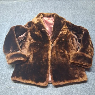 Abrigo de piel grande vintage talla mediana marrón lujoso Foto 1 de 4