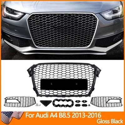 RS4 Honeycomb Front Grill Fog Light Grille Covers For 2013-16 Audi A4 S-Line S4 Foto 1 de 4