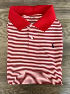 Polo Ralph Lauren Performance Mens Extra Large Red White Striped Navy Pony - Picture 1 of 9