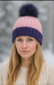 Marcus Adler Chunky Knit Pom Hat Pink Purple - Picture 1 of 9