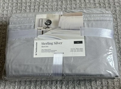 1800 ThreadCount Silver/Grey Sheet Set King Bedsheetclub Triple Embroidered Edge - Image 1 of 2