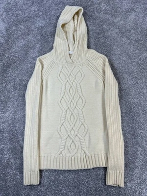 Sudadera con capucha Athleta para mujer pequeña marfil lana merino tejido con cable pulóver * Foto 1 de 4