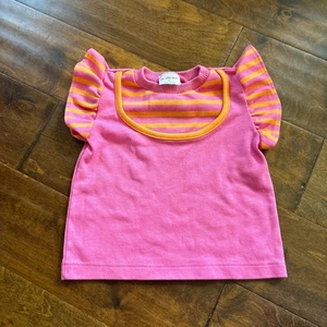 T-shirt vintage Healthtex bambina 3T rosa caldo arancione manica svolazzante made in USA - Foto 1 di 7