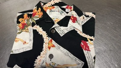 Robert Stock 男式 XL 夏威夷黑色花卉衬衫岛女孩 — 第 1/4 张图片