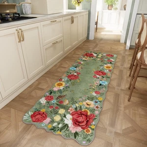 Tapis de Cuisine Floral 2'x 6' Tapis de Couloir Lavable Antidérapant Boho Vintage Low Pile... - Photo 1/7