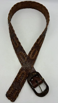 Cinturón De Colección Años 70 Tocado a Mano Cuero Marrón Trenzado Boho Hippy México 34-36 Leer 1.5" Foto 1 de 4