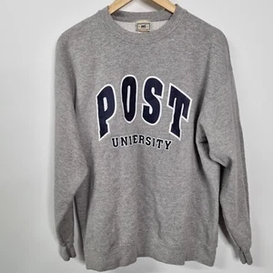 VTG Post University Colligate Sweatshirt Pullover Crew Gray Spellout Sz L - Picture 1 of 5