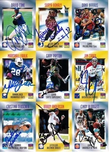 Marshall Faulk Gary Payton David Cone +6 signed 1995 SI for Kids card sheet JSA - Picture 1 of 2