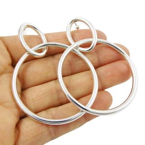 Double Circle Hoops 925 Sterling Silver Polished Earrings - Picture 1 of 5