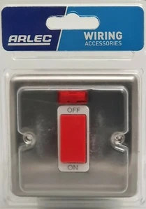 ARLEC SCHRAUBE METALL 45A 1 GANG DP SCHALTER MIT NEON - EDELSTAHL FÜR HERDE - Bild 1 von 2