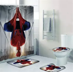 Spiderman Bathroom Rugs Set Shower Curtain Bath Mats Non-Slip Toilet Lid Cover - Picture 1 of 12