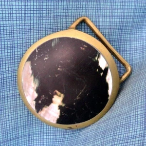 Black Abalone Inlay Dome Dress Belt Buckle Artisan Handcrafted Vtg Boho.QRT998.A - Picture 1 of 8