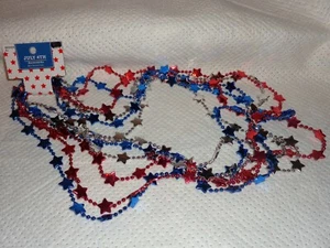 JULY 4TH--6 RED/SILVER/BLUE STAR BEADS--2 OF EACH COLOR--HANGS 14"--NEW--L@@K - Picture 1 of 1
