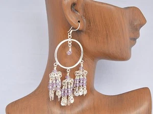 Sterling Silver Hoop Chandelier Earrings Amethyst Peridot Carnellian Garnet 925 - Picture 1 of 17