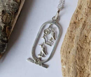 Sterling Silver 925 Egyptian Cartouche Hieroglyphs Pendant on 17.5" Chain - Picture 1 of 5