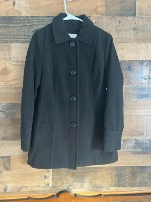 Abrigo Liz Claiborne Negro Abotonado Invierno Guisante Largo Medio NUEVO Talla M Negocios Foto 1 de 4
