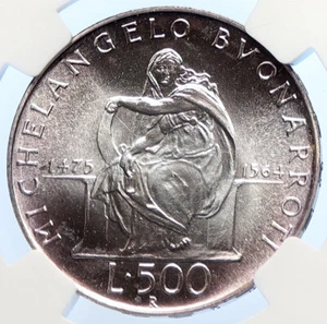 1975 ITALY Michaelangelo DELPHIC SIBYL Fresco Silver 500 Lire Coin NGC i106430 - Picture 1 of 5