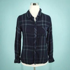Rails Medium M Blue Gray Plaid Print Flannel Collared Button Long Sleeve Top - Picture 1 of 6