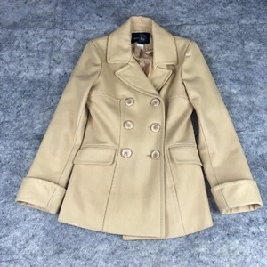 Moda International Women's Size S Camel Tan Peacoat Double Breasted Wool Blend - Picture 1 of 10