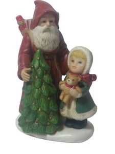 VTG Christmas Santa Claus and Girl Holding Teddy Bear Figurine - Picture 1 of 13