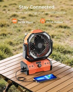 Fan Oscillating Portable Remote Timer Cordles Rechargeable Battery Orange 8 Inch - Picture 1 of 8