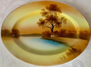 CLASSIC NORITAKE TREE IN THE MEADOW WATERSIDE SCENE SMALL OVAL PLATTER - Picture 1 of 8