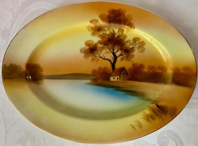 CLASSIC NORITAKE TREE IN THE MEADOW WATERSIDE SCENE SMALL OVAL PLATTER - Image 1 of 4