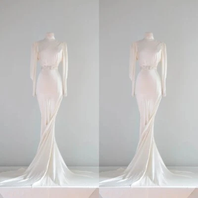 Vintage Silk Satin Wedding Dresses Champagne 1960s Mermaid Country Bridal Gowns - Image 1 of 4