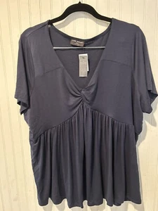Lane Bryant nuevo con etiquetas 18/20 Illusion Collection Twist Front Deep V Top Azul Marino - Imagen 1 de 5