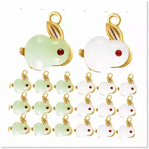 20Pcs Jade Rabbit Charm Pendants - Bunny Beads for Jewelry Making - DIY Earring - Picture 1 of 7