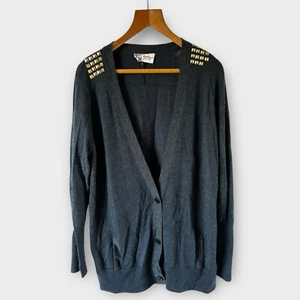 Jaeger Boutique Wool Cardigan XL Fit 14 Navy Blue Gold Stud V Neck Long Sleeve - Picture 1 of 12