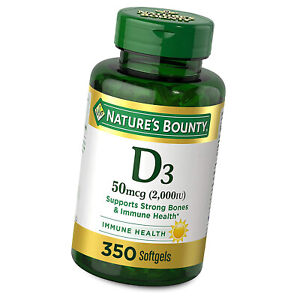 Nature's Bounty Vitamin D3 50 mcg (2000IU) 350 Softgels Bone & Immune Health