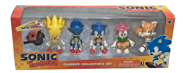 Kit Conjunto Brinquedo 3 Bonecos Metal, Super Sonic, Knuckles