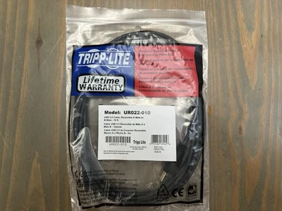 1 TrippLite UR022-010 Universal Reversible USB 2.0 Cable A Male to B Male 10ft - Image 1 of 2