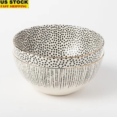 Juego de 2 cuencos grandes de gres surtidos Dot Riley elegantes platos para servir nuevo Foto 1 de 4