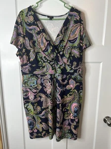 Talbots Damen Plus 2X Petite Shirtärmel knielanges Paisley Kleid 6108 - Bild 1 von 8