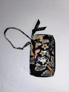 Cartera Muñequera Vera Bradley con Cremallera Versalles Negra Soporte de Identificación Floral - Imagen 1 de 8