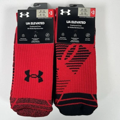 Under Armour UA Elevated Cushioned Crew Socks (6 Pair) Men’s 8-12 Large Red NEW - Image 1 of 4
